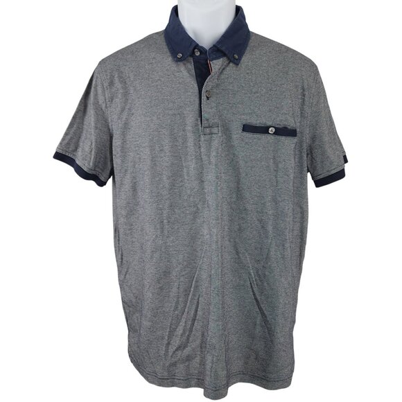 Men's Tommy Hilfiger Polo Slim Fit Shirt Short Sleeve Large 100% Cotton Navy - Picture 1 of 6